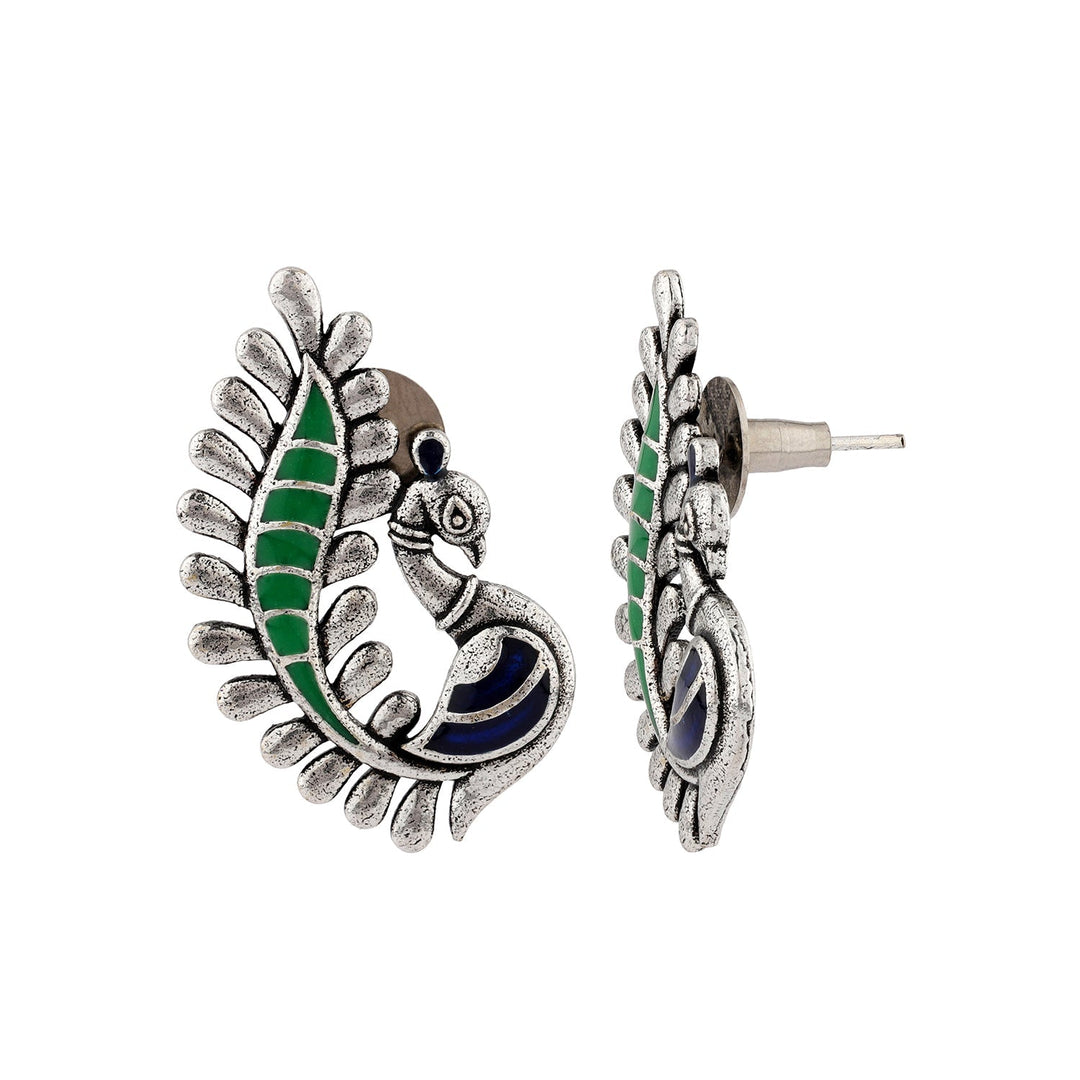 Madhubani Peacock Pratha Oxidised Enamel Pendant Set| SHOBITAM