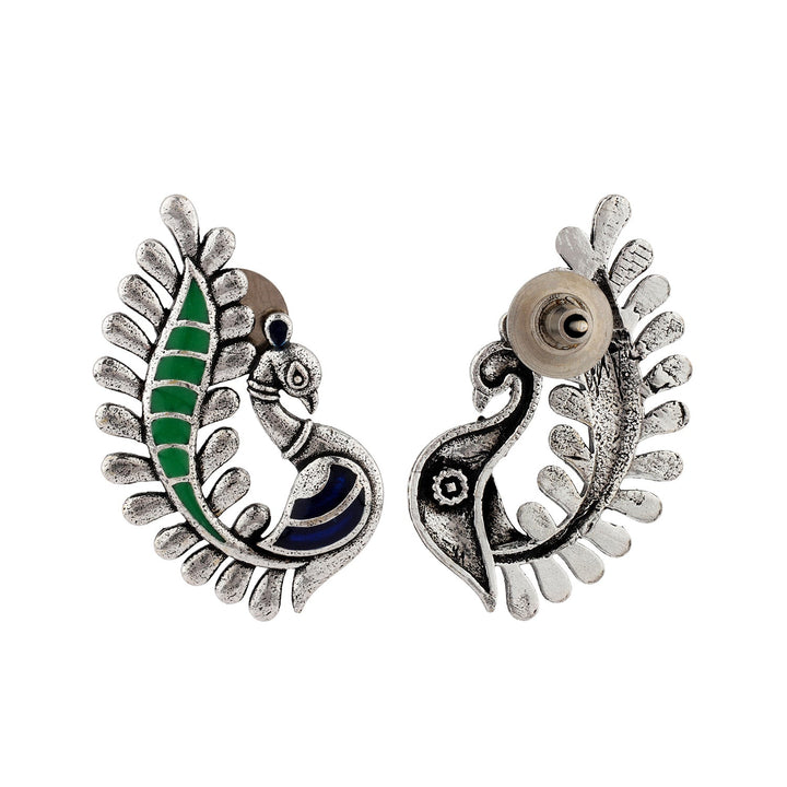 Madhubani Peacock Pratha Oxidised Enamel Pendant Set| SHOBITAM