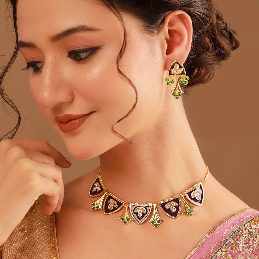 Gota Patti Jamuni Panna Haar Necklace Set | SHOBITAM
