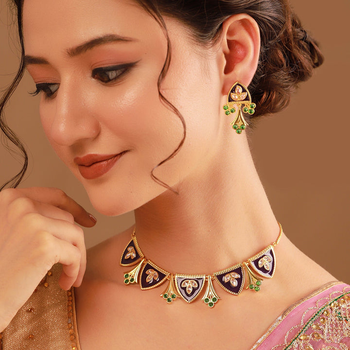 Gota Patti Jamuni Panna Haar Necklace Set | SHOBITAM