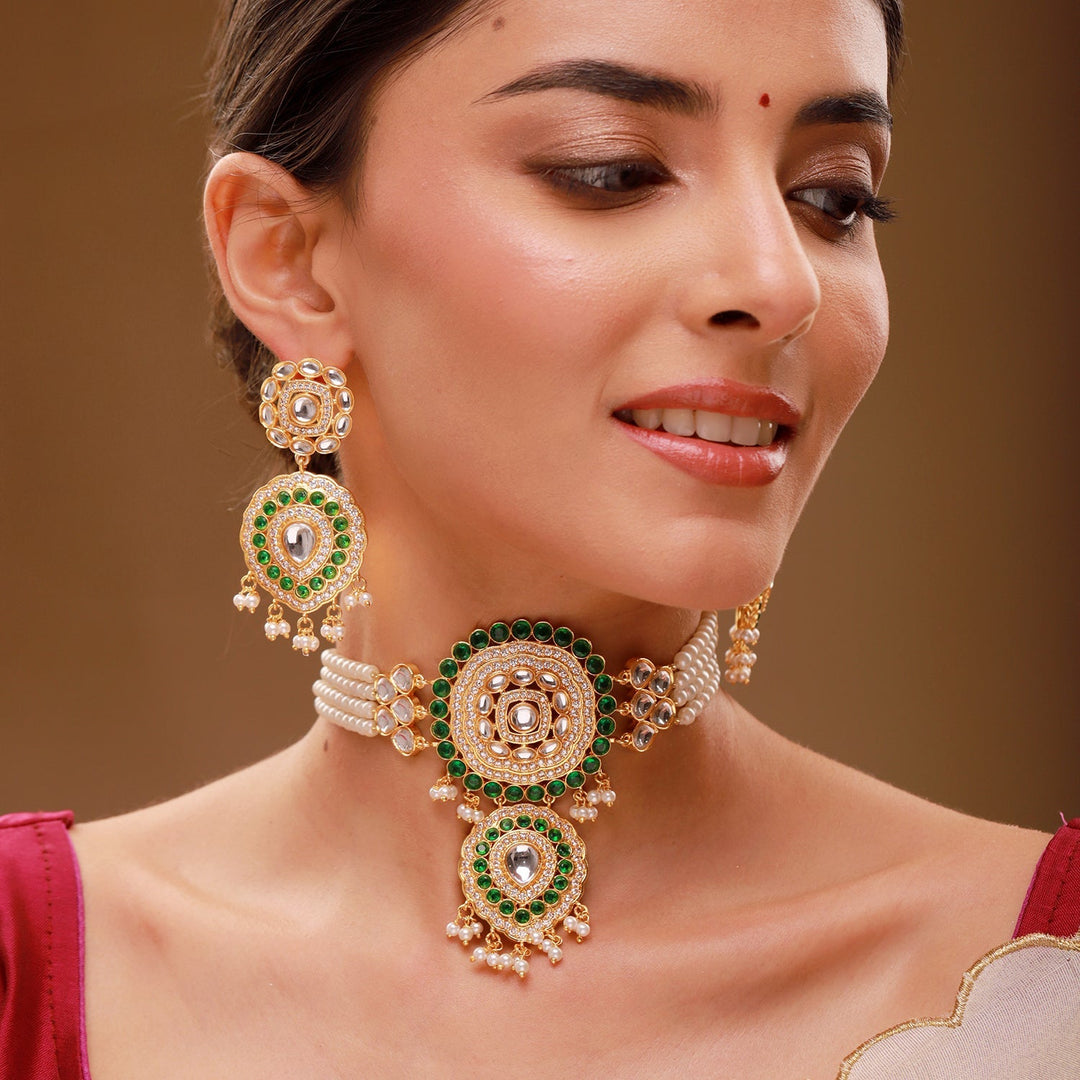 Queens of Rajasthan Kundanika Choker Necklace Set | SHOBITAM