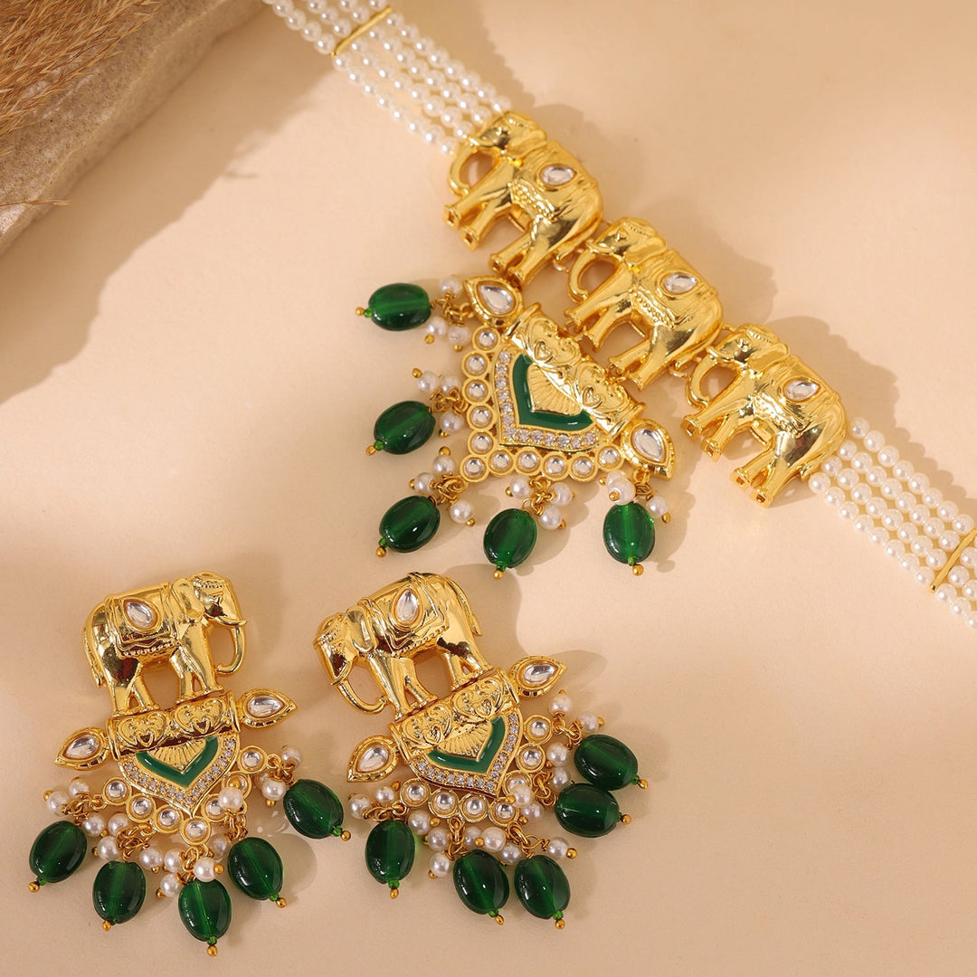 Queens of Rajasthan Gajvira Choker Necklace Set | SHOBITAM