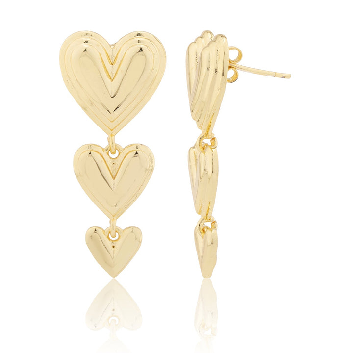 Valentine’s Day Triple Heartfall Gold Dangler Earrings | SHOBITAM