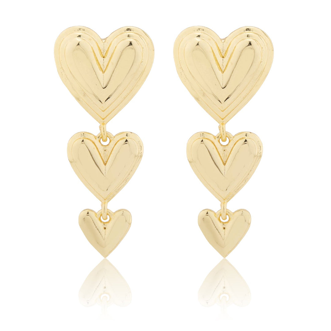 Valentine’s Day Triple Heartfall Gold Dangler Earrings | SHOBITAM