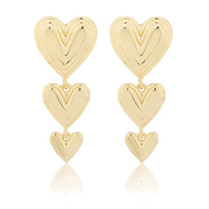 Valentine’s Day Triple Heartfall Gold Dangler Earrings | SHOBITAM