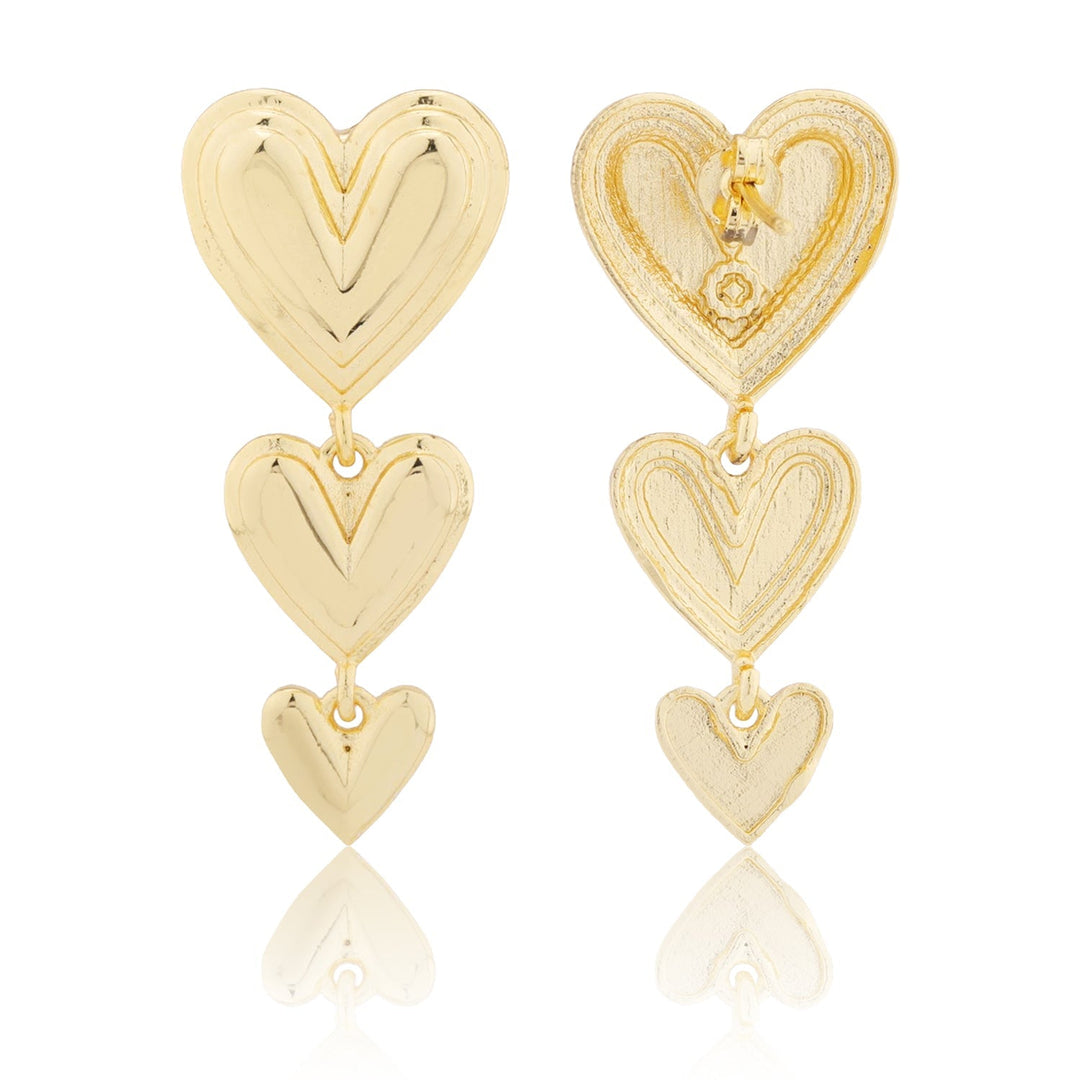 Valentine’s Day Triple Heartfall Gold Dangler Earrings | SHOBITAM