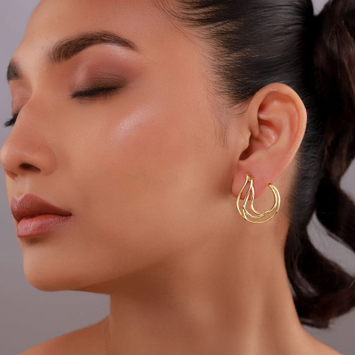 Flow Tide Sea Motion Front Back Hoop Earrings | SHOBITAM