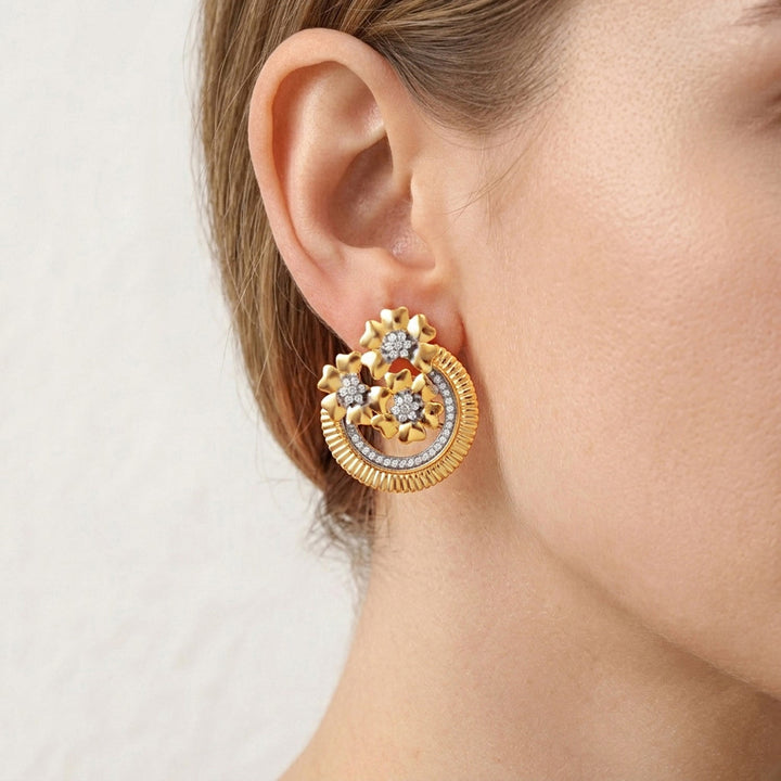 Threads of Royalty Rajvalli Floral CZ Stud Earrings | SHOBITAM