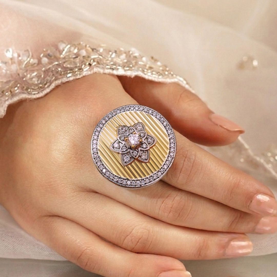 Threads of Royalty Rajpushpa Royale CZ Statement Ring | SHOBITAM