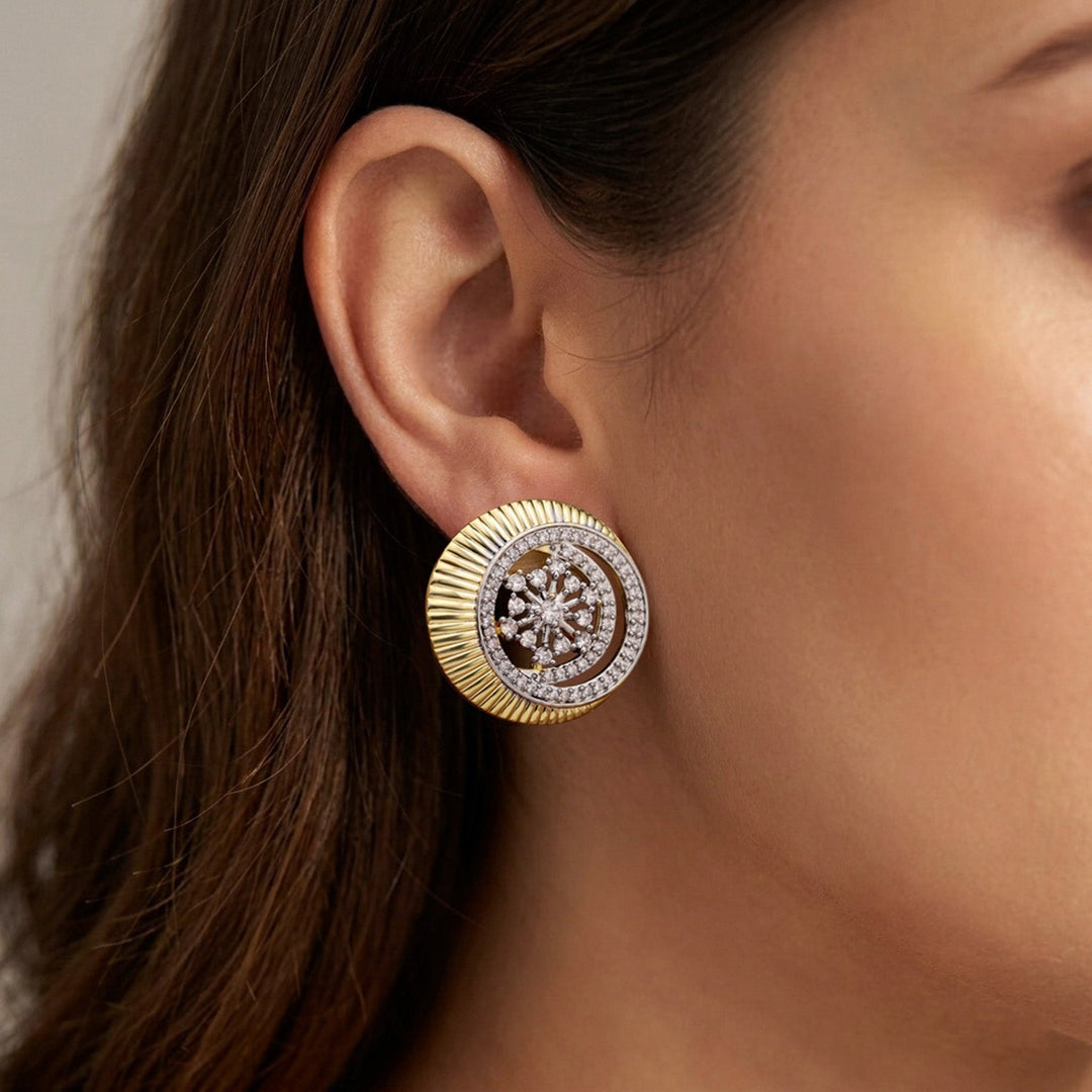 Threads of Royalty Rajjyoti Floral CZ Stud Earrings | SHOBITAM