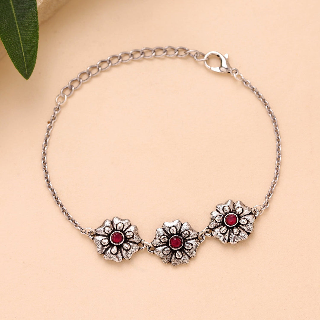 Phulwari Gulika Floral Oxidised Link Bracelet