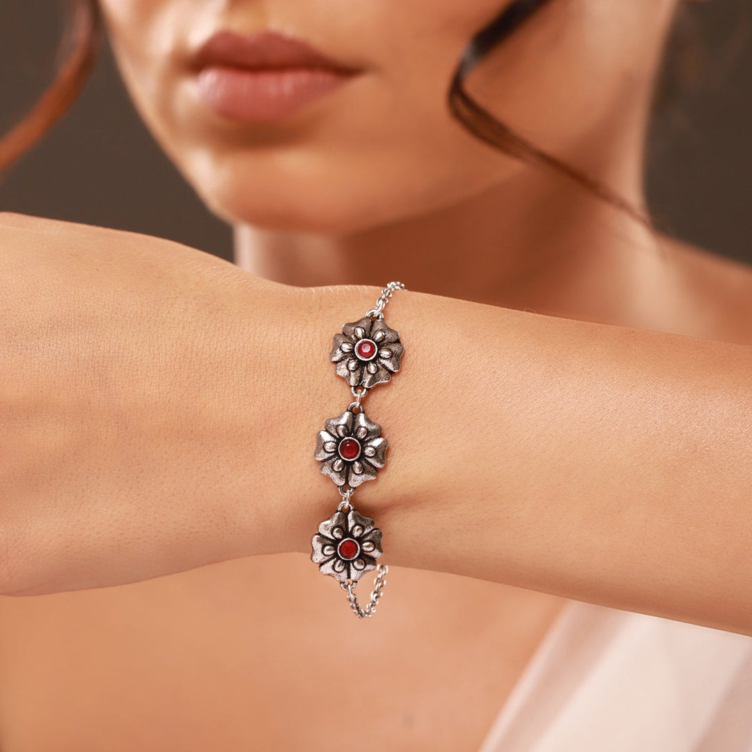 Phulwari Gulika Floral Oxidised Link Bracelet
