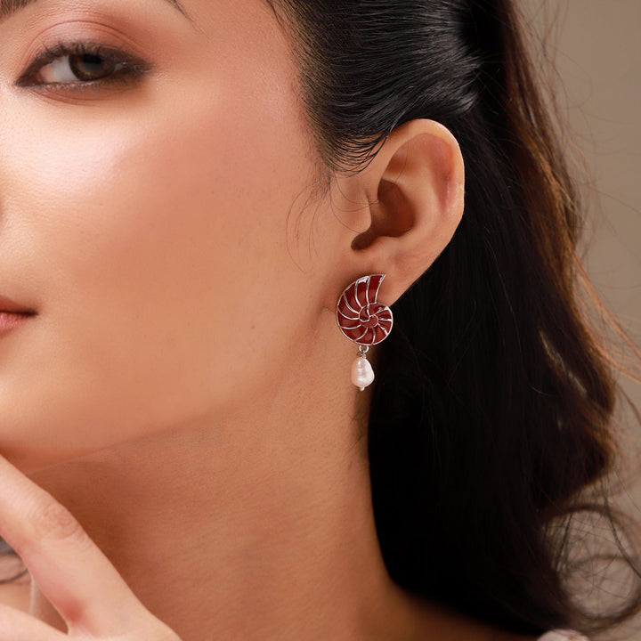 Fractals In Nature Coral Infinity Pearl Drop Earrings | SHOBITAM