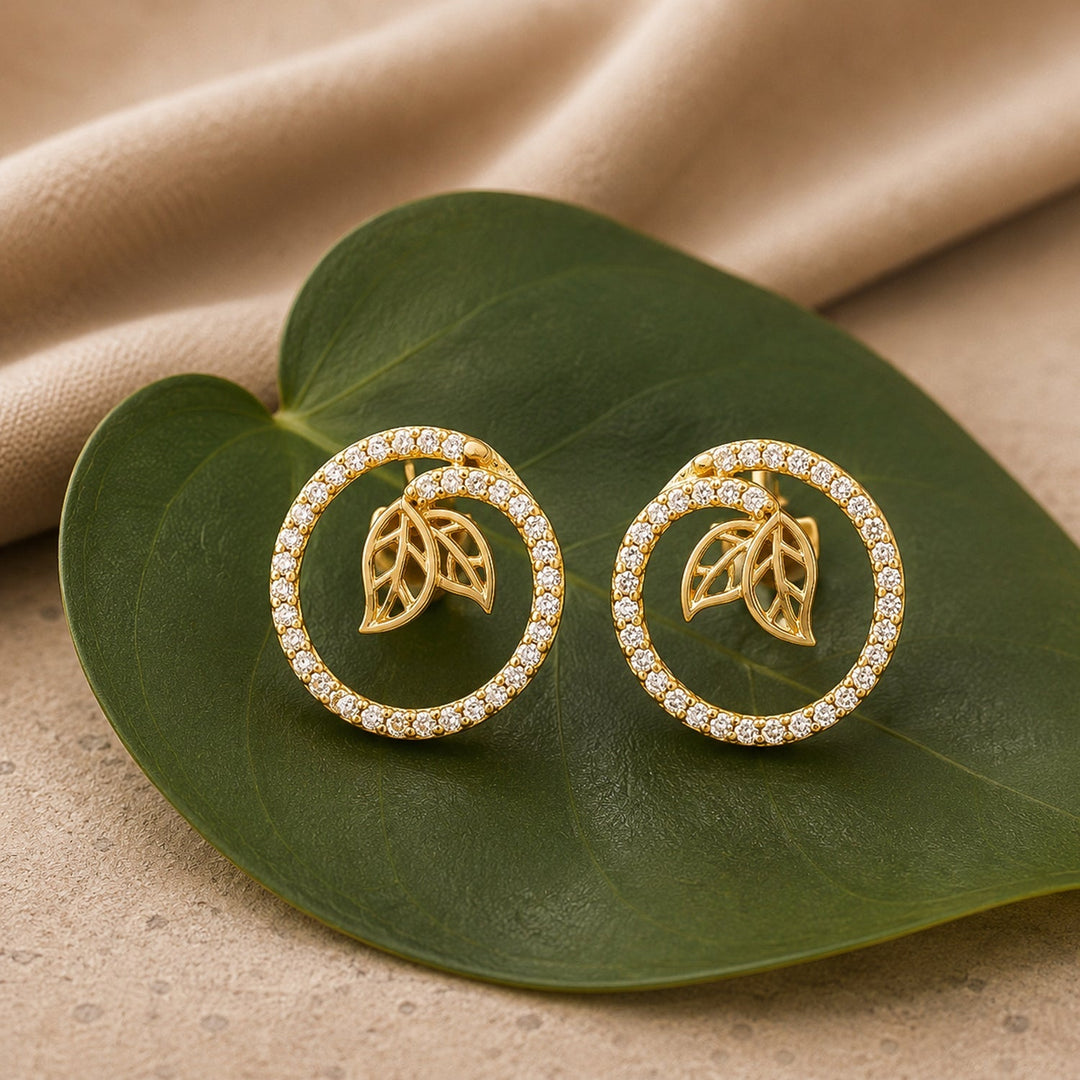 Leafy Affair Verdelle Halo Stud Earrings  | SHOBITAM