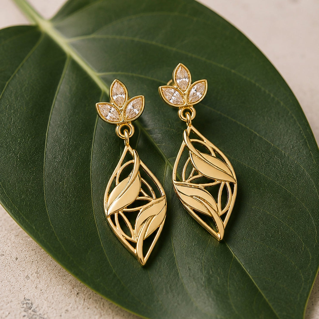 Leafy Affair Virelle Twist Dangle Earrings  | SHOBITAM