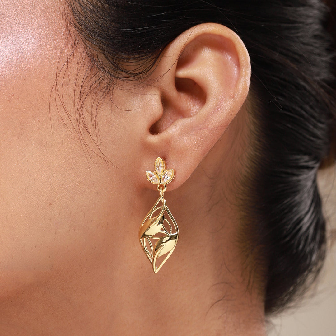 Leafy Affair Virelle Twist Dangle Earrings  | SHOBITAM