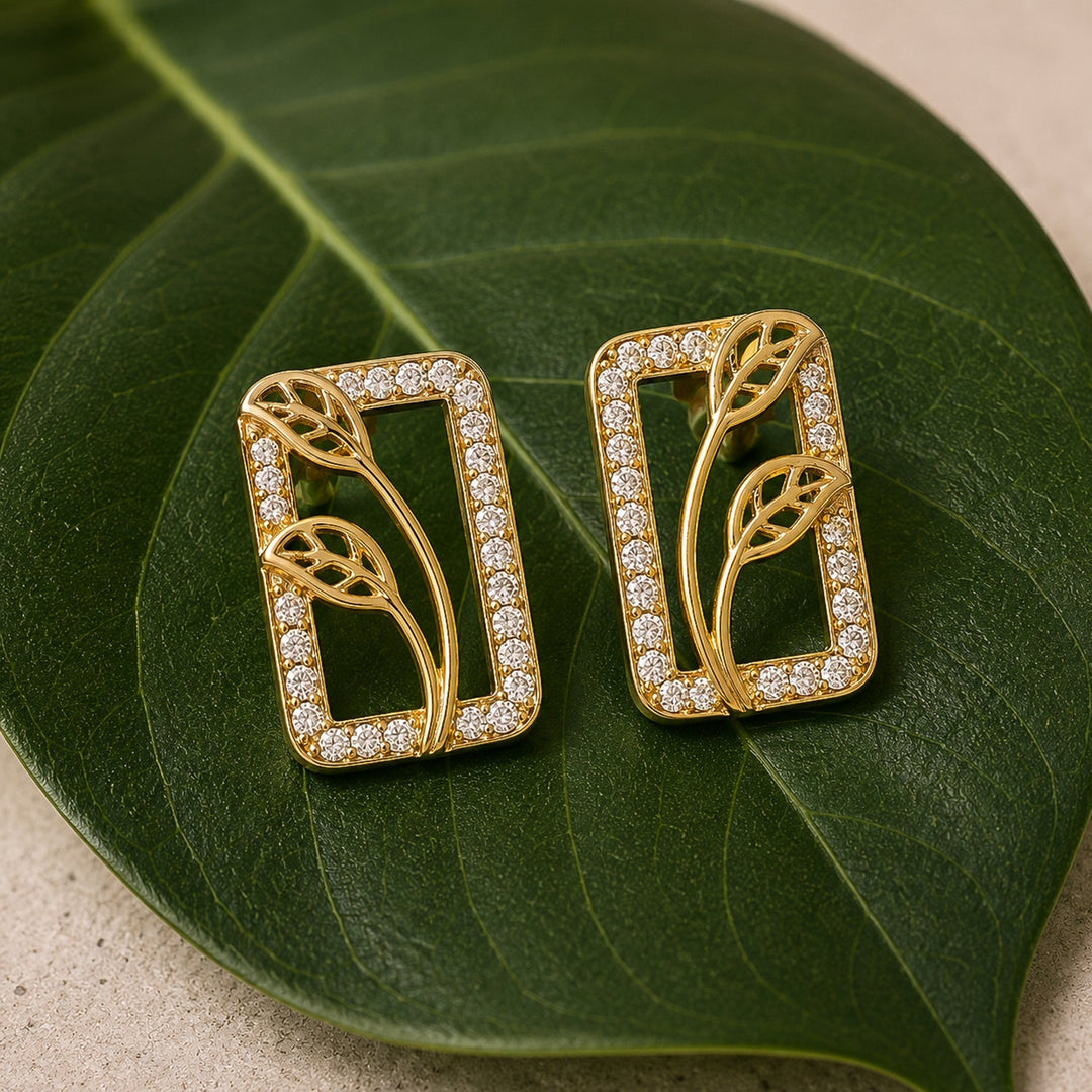 Leafy Affair Verdique Frame Stud Earrings  | SHOBITAM