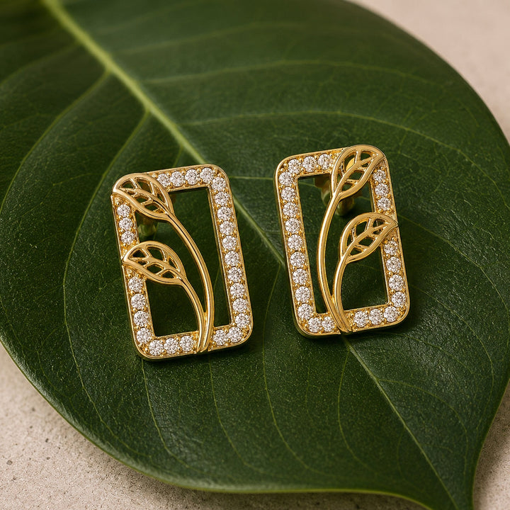 Leafy Affair Verdique Frame Stud Earrings  | SHOBITAM