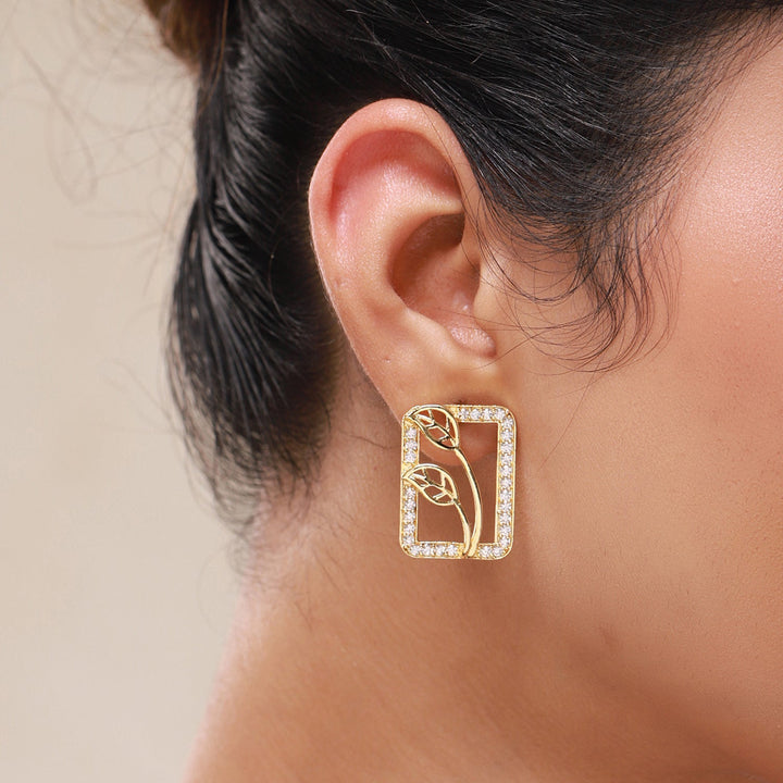 Leafy Affair Verdique Frame Stud Earrings  | SHOBITAM