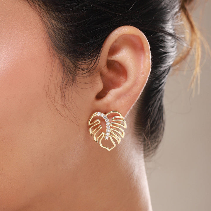 Leafy Affair Tropelle Leaf Stud Earrings  | SHOBITAM