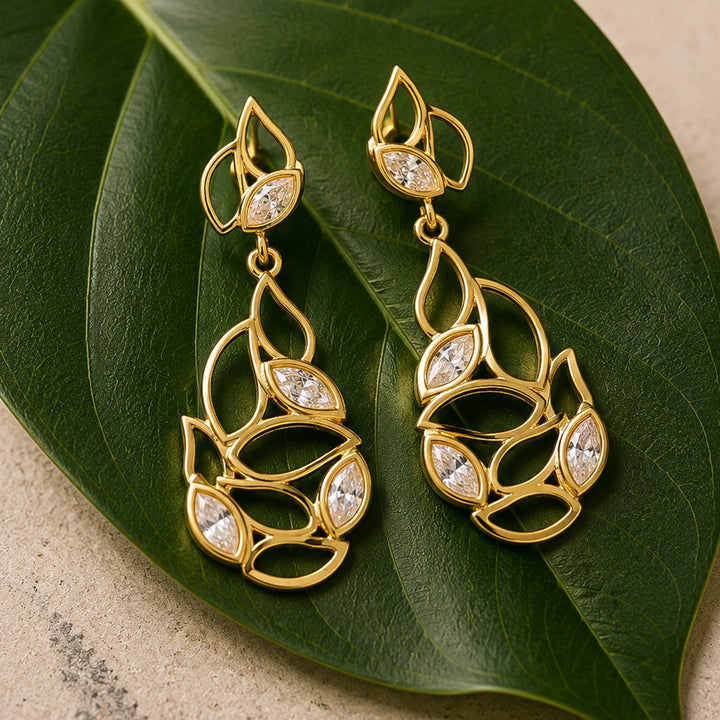 Leafy Affair Verdelle Lattice Dangle Earrings  | SHOBITAM