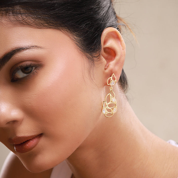 Leafy Affair Verdelle Lattice Dangle Earrings  | SHOBITAM