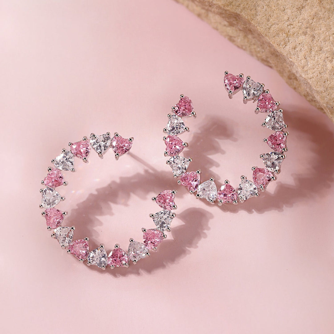 Valentine’s Day Pink & Crystal Heart Halo Earrings | SHOBITAM