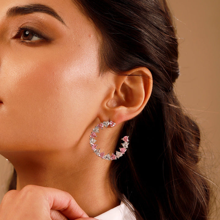 Valentine’s Day Pink & Crystal Heart Halo Earrings | SHOBITAM