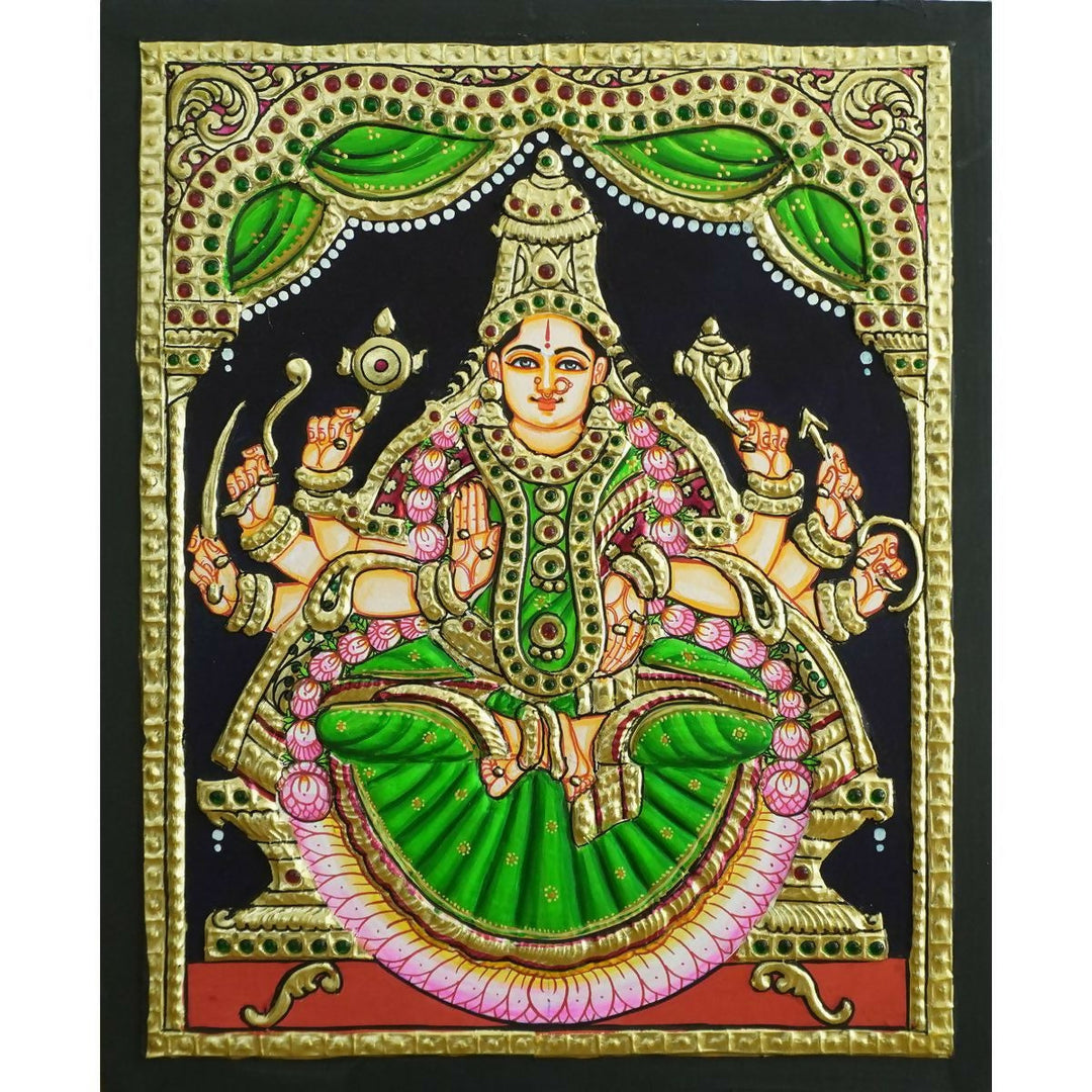 10*12" Authentic Tanjore painting of Dhairya Lakshmi with 22 Ct Gold Foil, Unframed | SHOBITAM