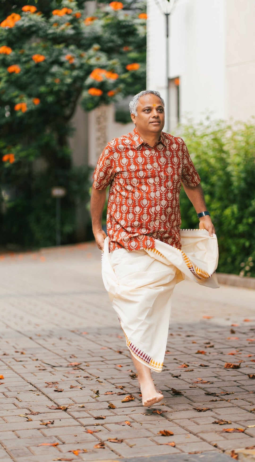 Onam Cotton Handblock Printed Mens Dhoti Taamara | SHOBITAM