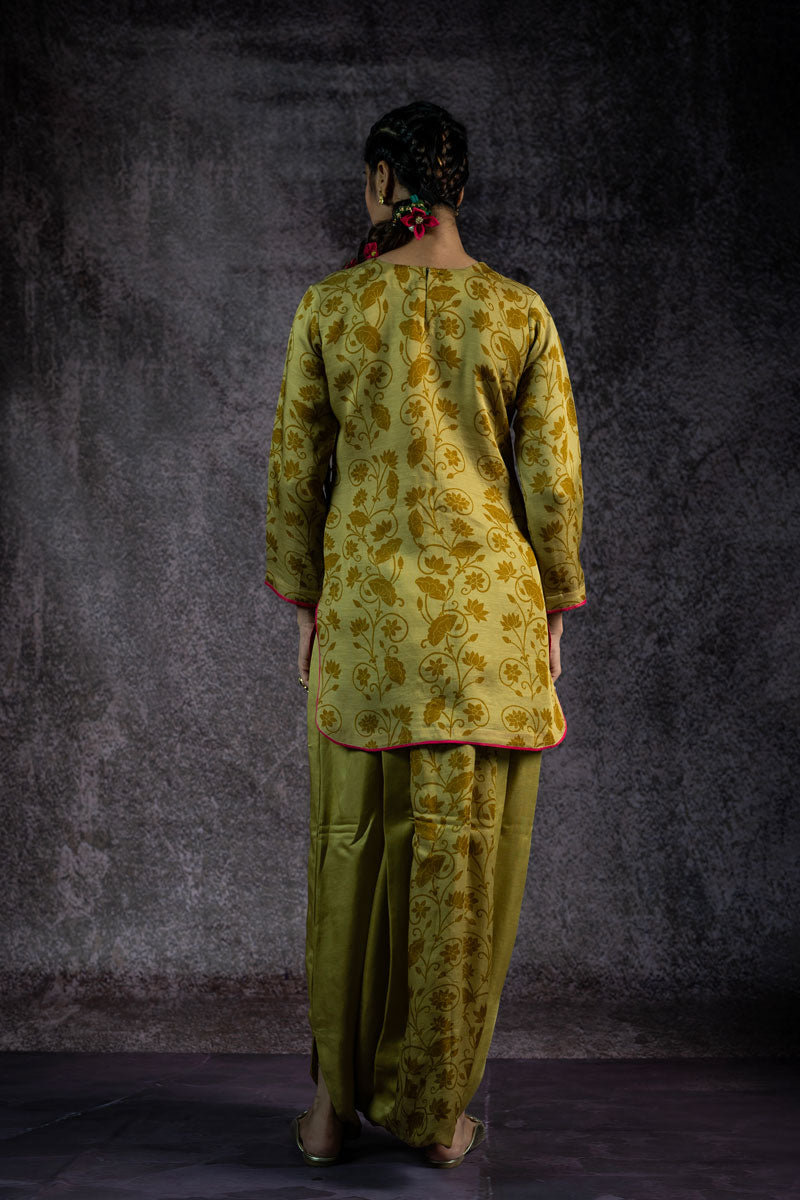 VRAJ LEELA METALLIC PISTA KURTA + DHOTI ( SET OF 2 ) | SHOBITAM