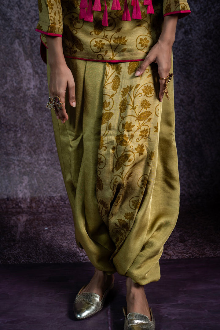VRAJ LEELA METALLIC PISTA KURTA + DHOTI ( SET OF 2 ) | SHOBITAM