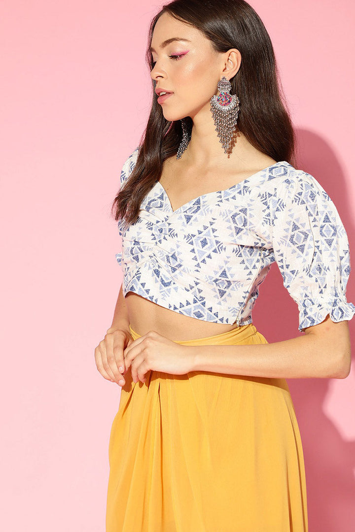 Off White Cotton Ethnic Motifs Crop Top | SHOBITAM