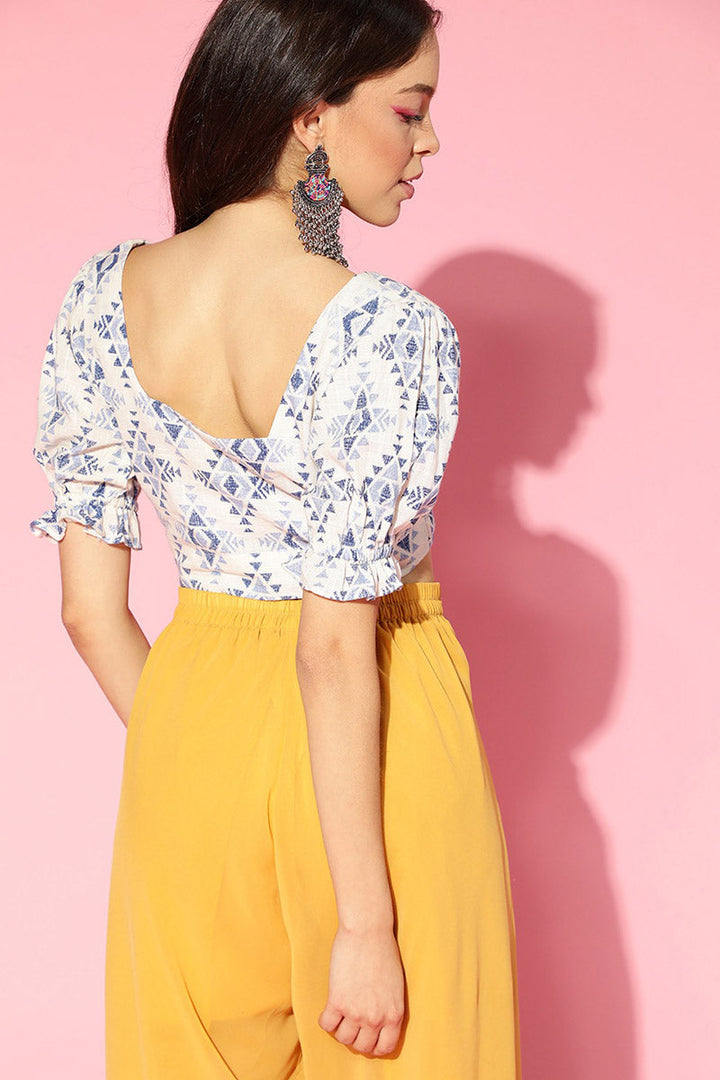 Off White Cotton Ethnic Motifs Crop Top | SHOBITAM
