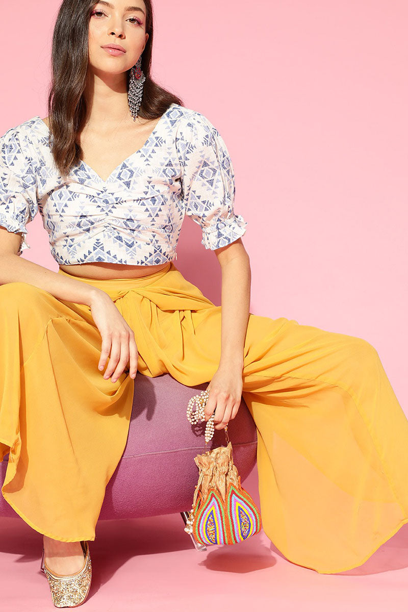 Off White Cotton Ethnic Motifs Crop Top | SHOBITAM
