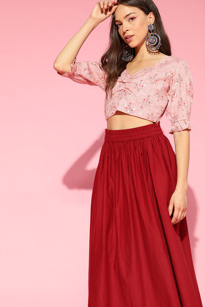 Peach Cotton Ethnic Motifs Crop Top | SHOBITAM