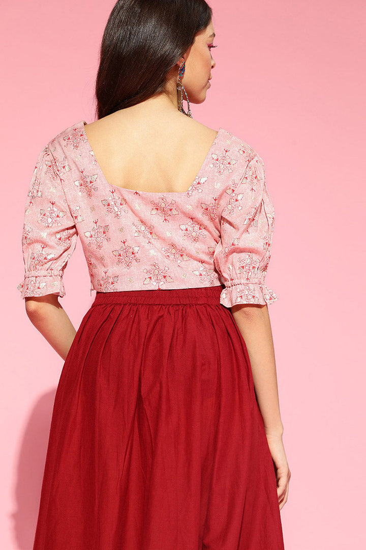Peach Cotton Ethnic Motifs Crop Top | SHOBITAM