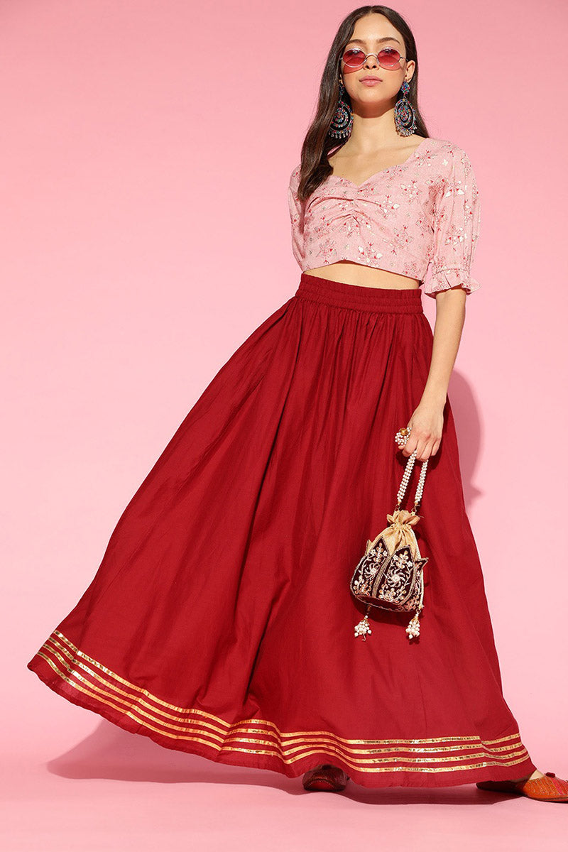 Peach Cotton Ethnic Motifs Crop Top | SHOBITAM