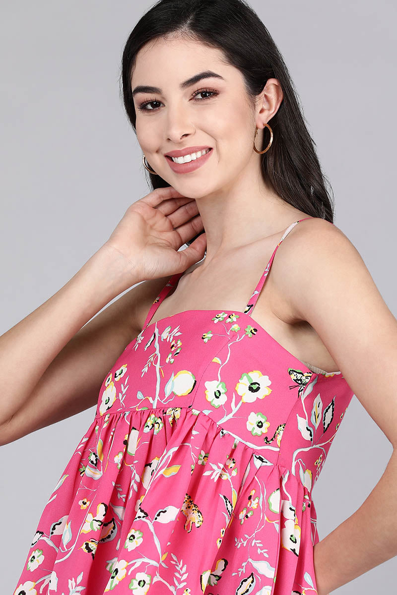 Pink Georgette Floral Print Crop Top  | SHOBITAM