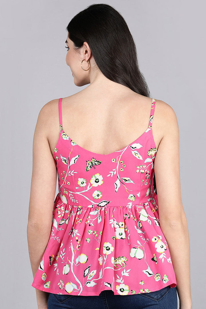 Pink Georgette Floral Print Crop Top  | SHOBITAM