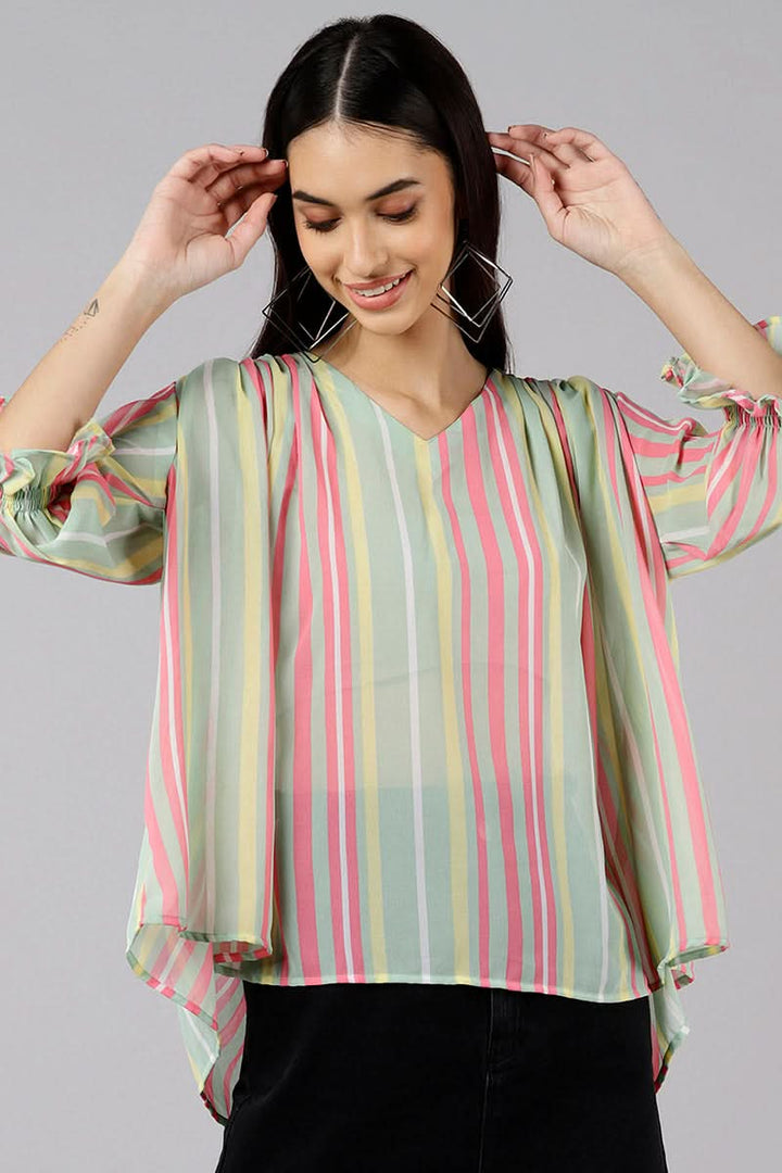 Multi Color Georgette Striped Top  | SHOBITAM