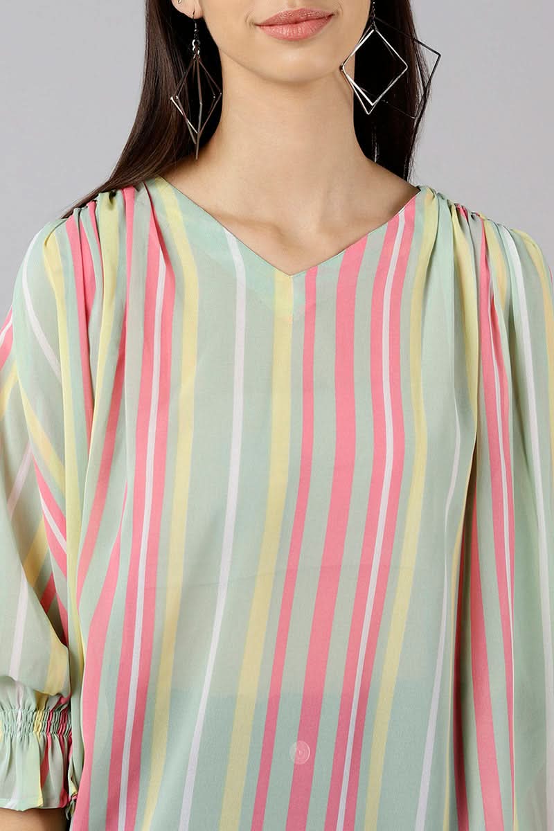 Multi Color Georgette Striped Top  | SHOBITAM