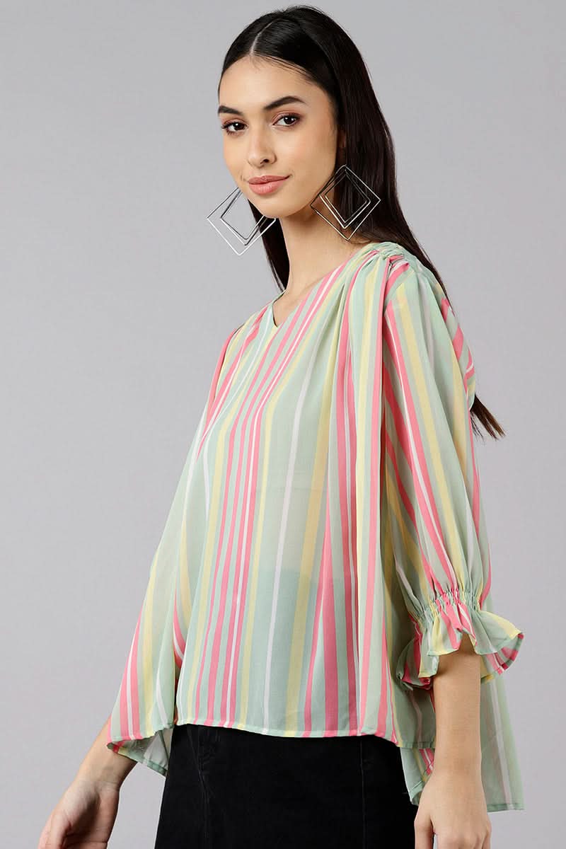 Multi Color Georgette Striped Top  | SHOBITAM