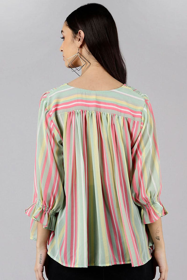 Multi Color Georgette Striped Top  | SHOBITAM