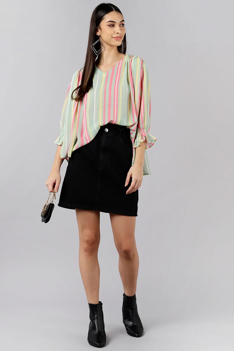 Multi Color Georgette Striped Top  | SHOBITAM