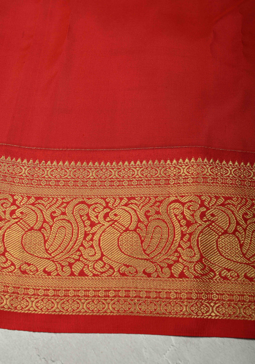Smokey Gray Pure Kanjivaram Silk Saree with Madhubani Digital Print and Red Contrast Zari Border | SILK MARK CERTIFIED