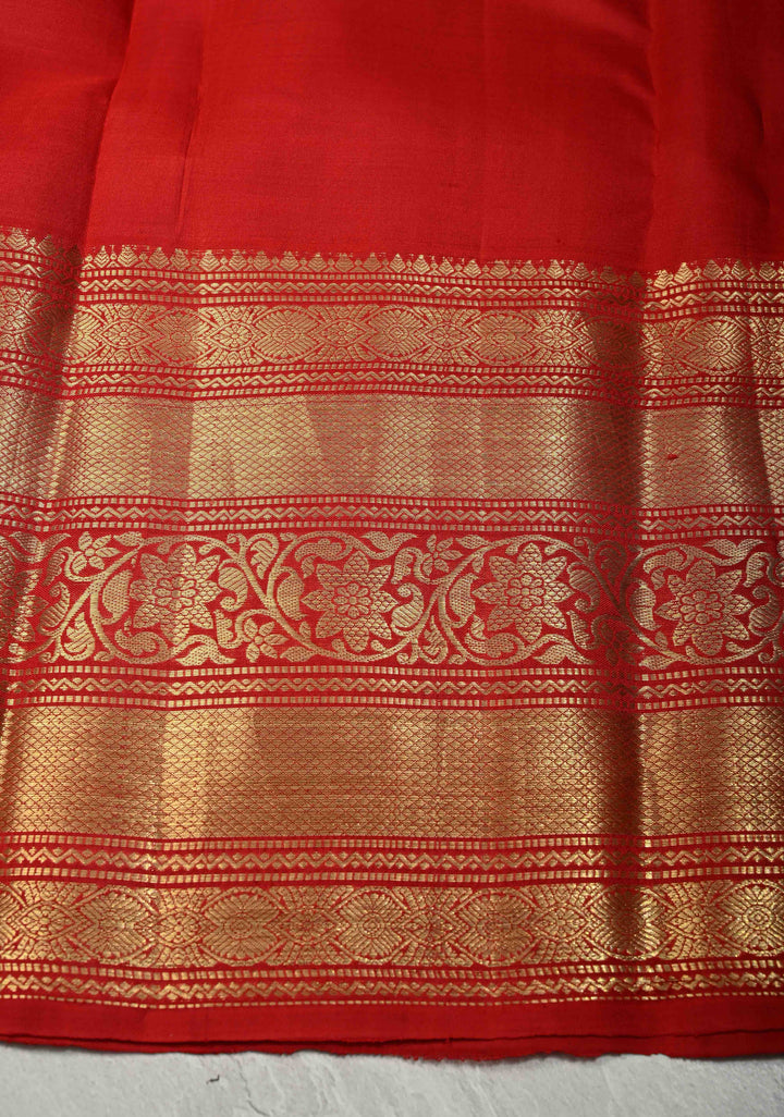 Black Pure Kanjivaram Silk Saree with Abstract Florals Digital Print and Wide Contrast Zari Border | SILK MARK CERTIFIED