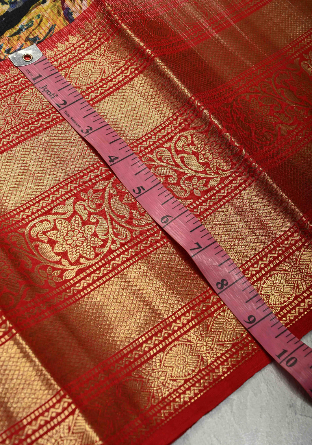 Black Pure Kanjivaram Silk Saree with Abstract Florals Digital Print and Wide Contrast Zari Border | SILK MARK CERTIFIED