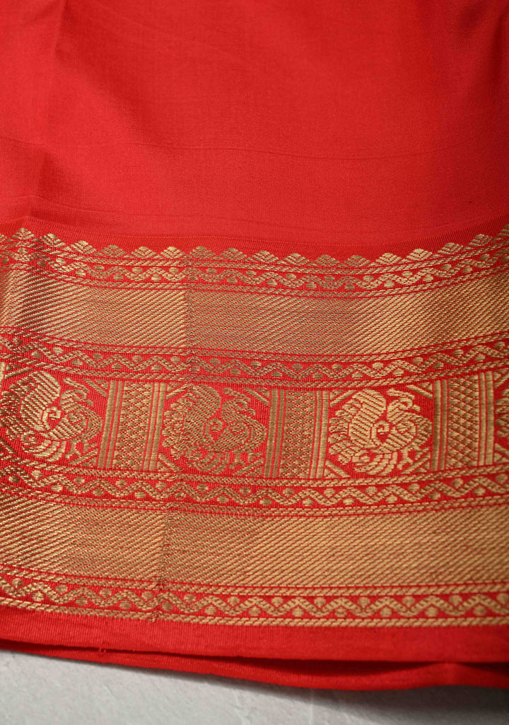 Light Beige Pure Kanjivaram Silk Saree with Tropical Flowers Digital Print and Contrast Zari Border | SILK MARK CERTIFIED