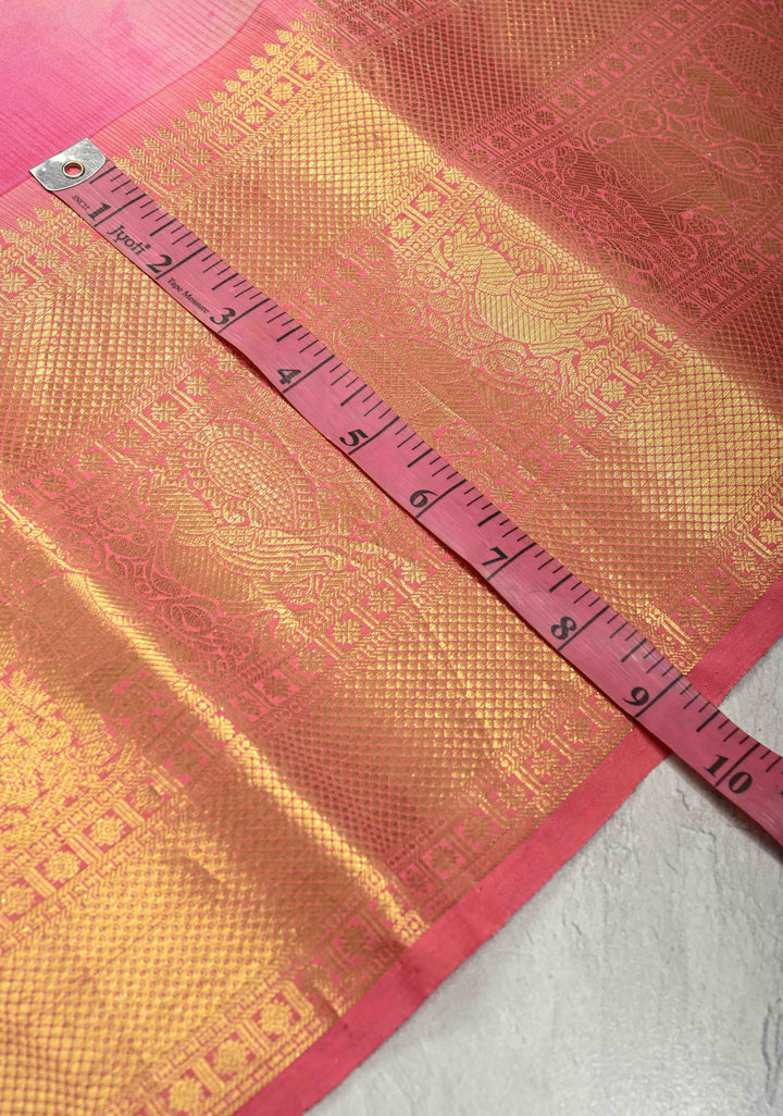 Watercolor Pure Kanjivaram Silk Saree with Florals Digital Print and Zari Border | SILK MARK CERTIFIED